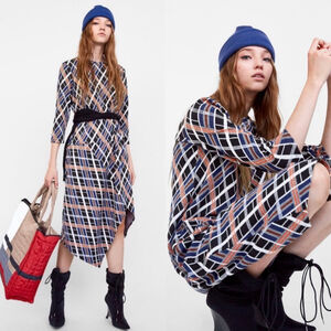 Zara Plaid Knit Sweater Midi Dress